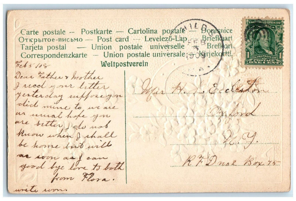 1908 Flowers Horseshoe Greetings from Childs Pennsylvania PA Embossed Postcard