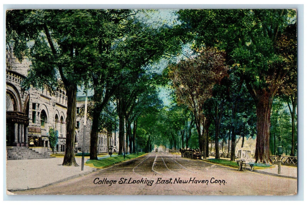 c1910 College St. Looking East New Haven Connecticut CT Antique Postcard