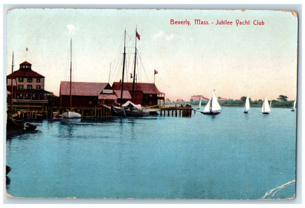 c1910 Jubilee Yacht Club Pier Beverly Massachusetts MA Vintage Antique Postcard