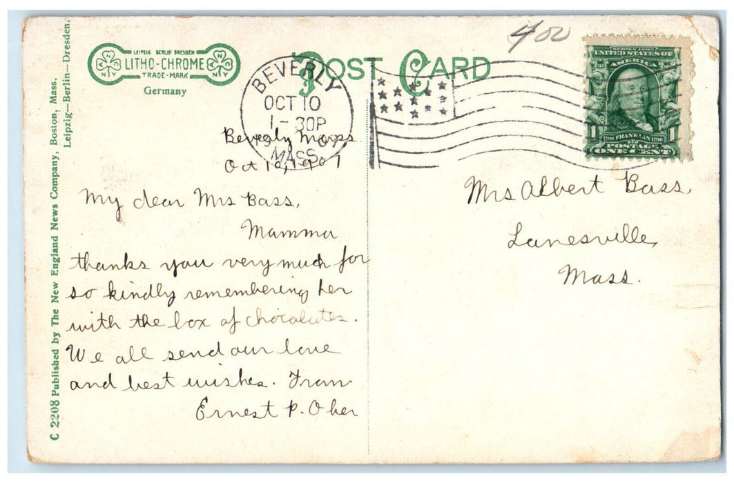 1907 Cabot Street Looking East Beverly Massachusetts MA Vintage Antique Postcard
