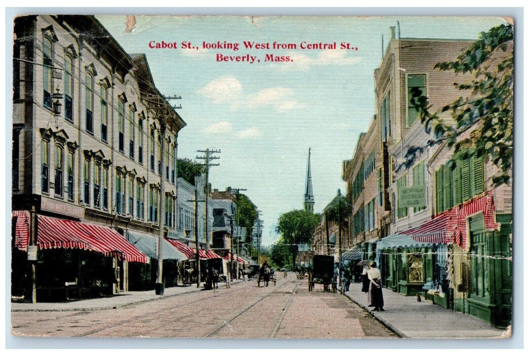 1912 Cabot Street Looking West Central Street Beverly Massachusetts MA Postcard