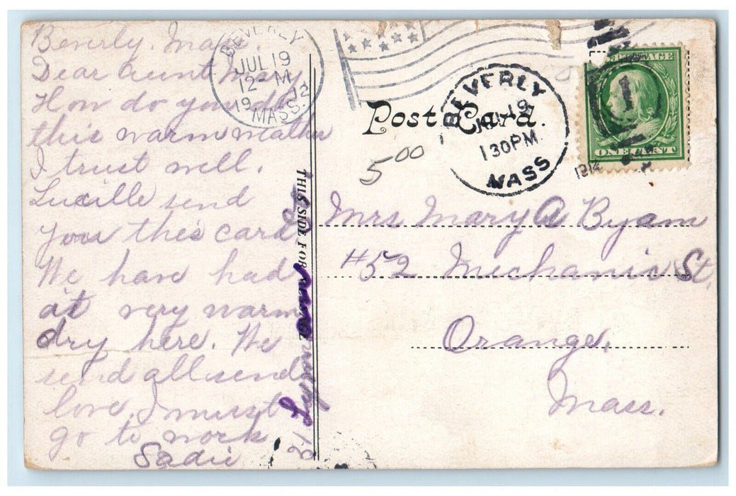 1912 Cabot Street Looking West Central Street Beverly Massachusetts MA Postcard
