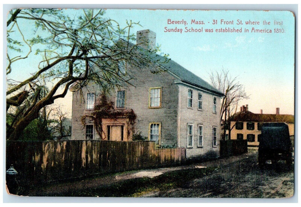 c1910 Front St Sunday School Established America Beverly Massachusetts Postcard