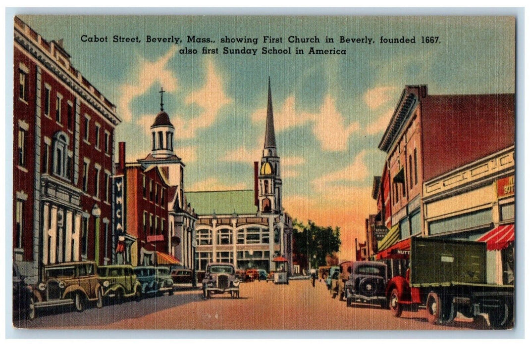 c1940 Cabot Street First Church Sunday School Beverly Massachusetts MA Postcard