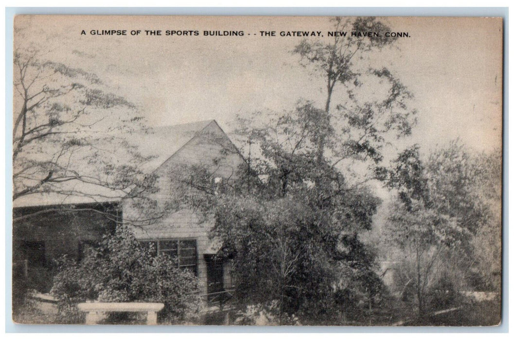 c1910 A Glimpse of the Sports Building The Gateway New Haven CT Postcard
