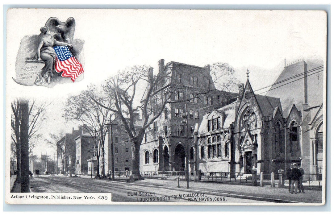 c1905 Elm Street Looking North from College Street New Haven CT Postcard