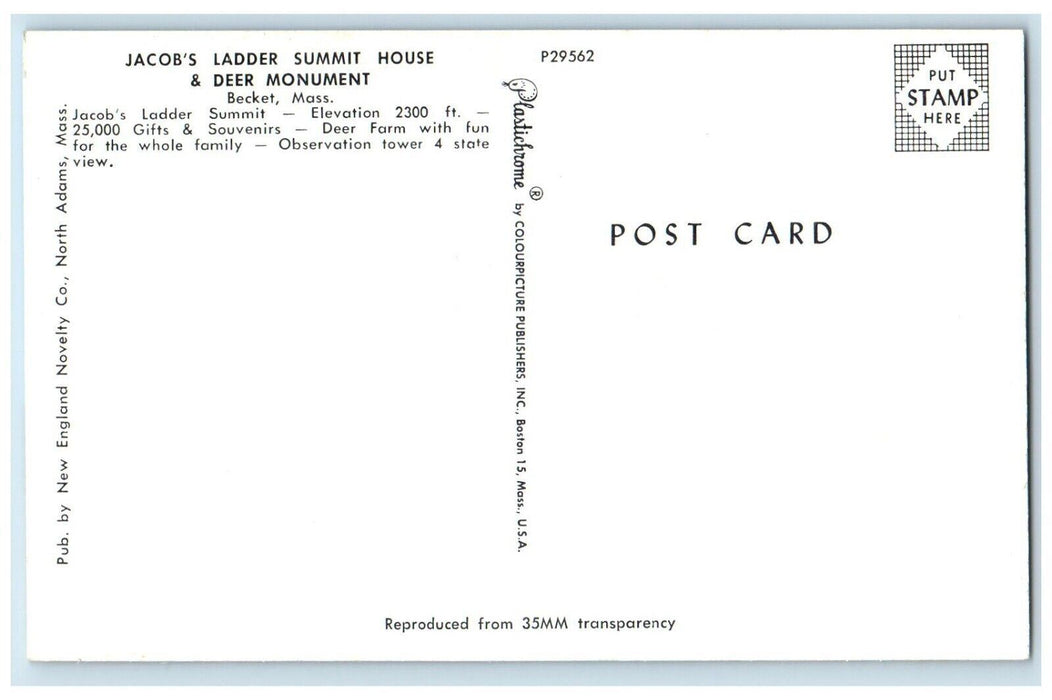 c1960 Jacob Ladder Summit House Deer Monument Becket Massachusetts MA Postcard