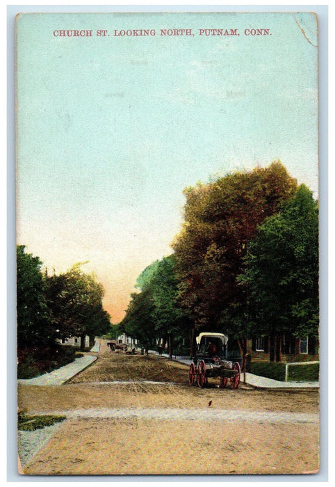 c1910 Horse Carriage Church Street Looking North Putnam Connecticut CT Postcard