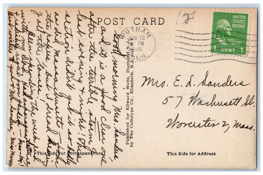 1946 Front View Baptist Church Putnam Connecticut CT Vintage Posted Postcard