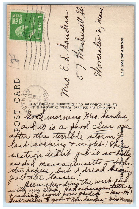 1946 Front View Baptist Church Putnam Connecticut CT Vintage Posted Postcard