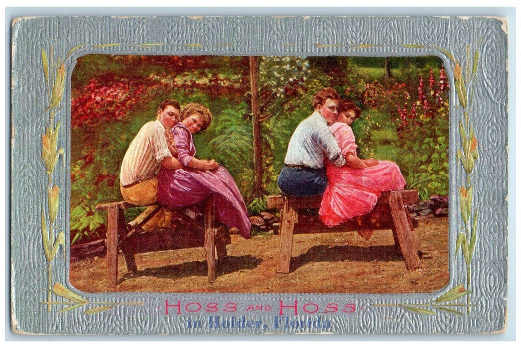 c1910 Hoss And Hoss Woman Man Sitting Holder Florida FL Vintage Antique Postcard