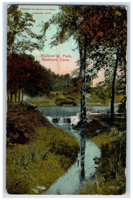 1915 Halloween Park Lake River Stamford Connecticut CT Vintage Antique Postcard
