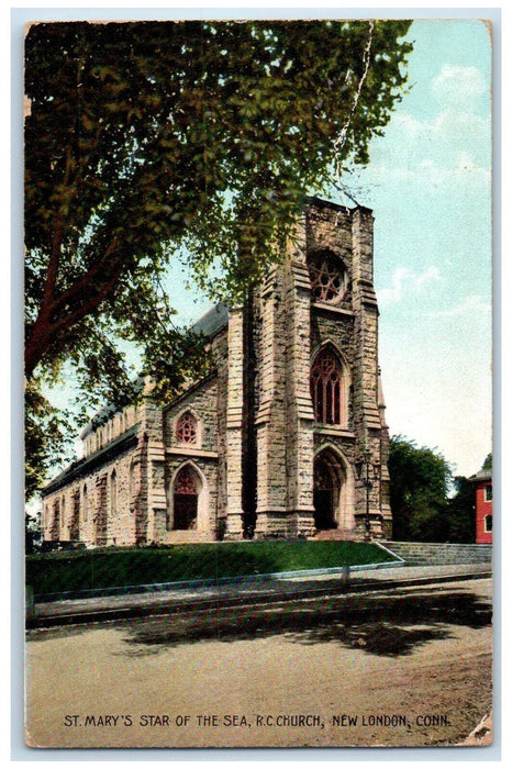 c1910 St. Mary's Star of the Sea RC Church New London Connecticut CT Postcard