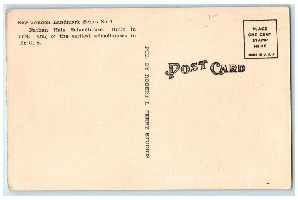 c1940's Nathan Hale Schoolhouse New London Landmark Series No. 1 CT Postcard