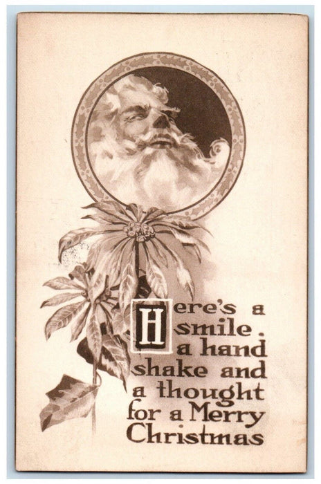 1912 Christmas Santa Poinsettia Flowers Embossed Gibson Posted Antique Postcard