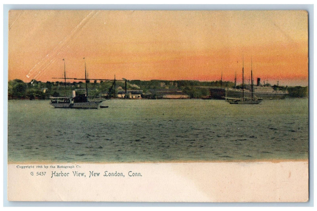 c1905 Ship Harbor View New London Connecticut CT Antique Unposted Postcard