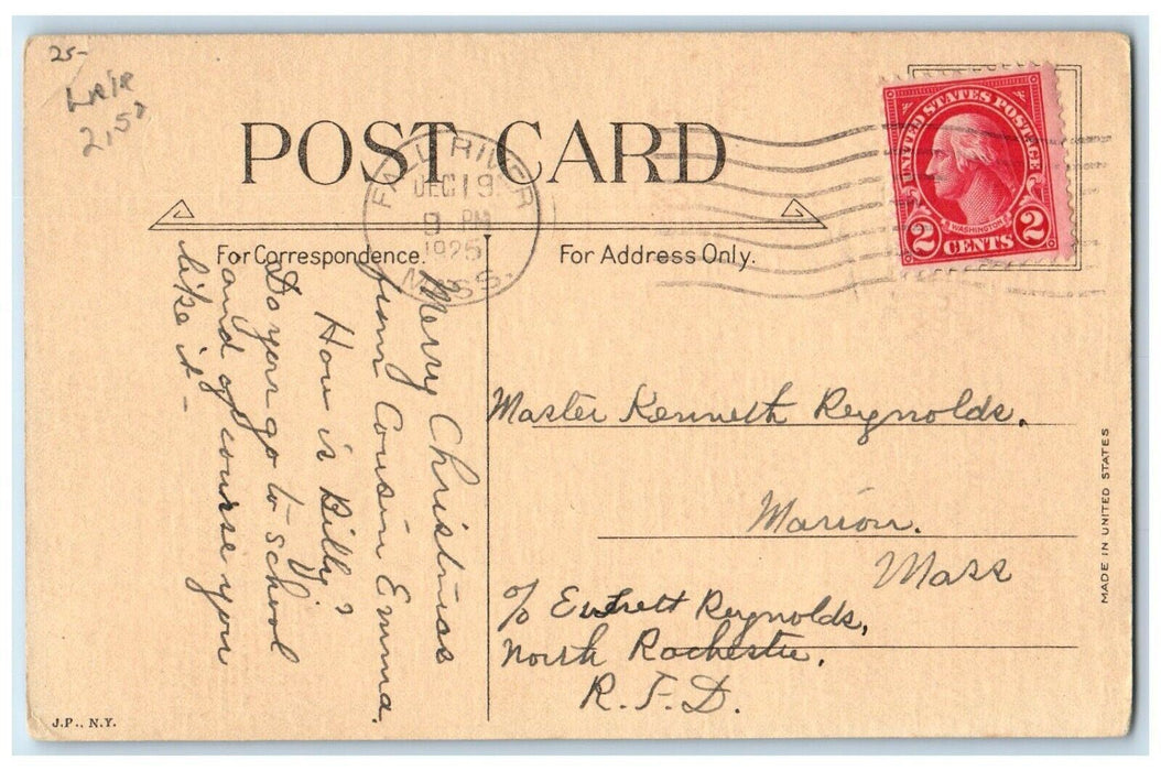 1925 Christmas Santa Claus Little Girl Sack Of Toys Fall River MA Postcard