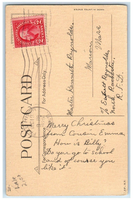 1925 Christmas Santa Claus Little Girl Sack Of Toys Fall River MA Postcard