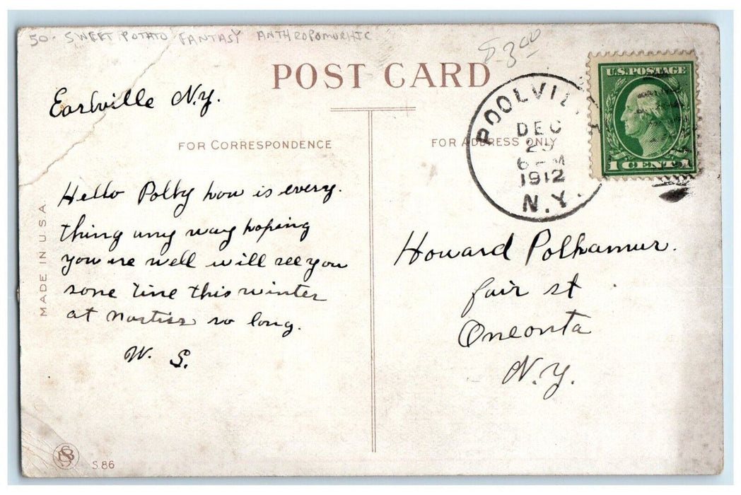 Christmas Dec. 25 Sweet Potatoe Fantasy Anthropomorphic Poolville NY Postcard