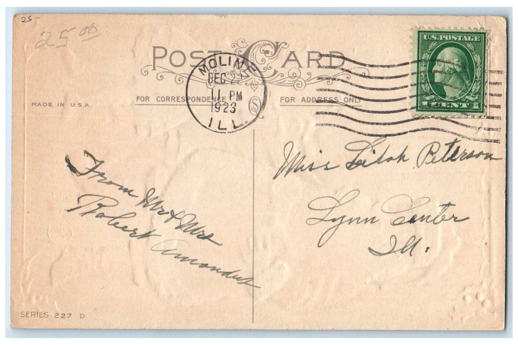 1923 Christmas Greetings Santa Claus Girls Doll Toys Holly Berries Postcard