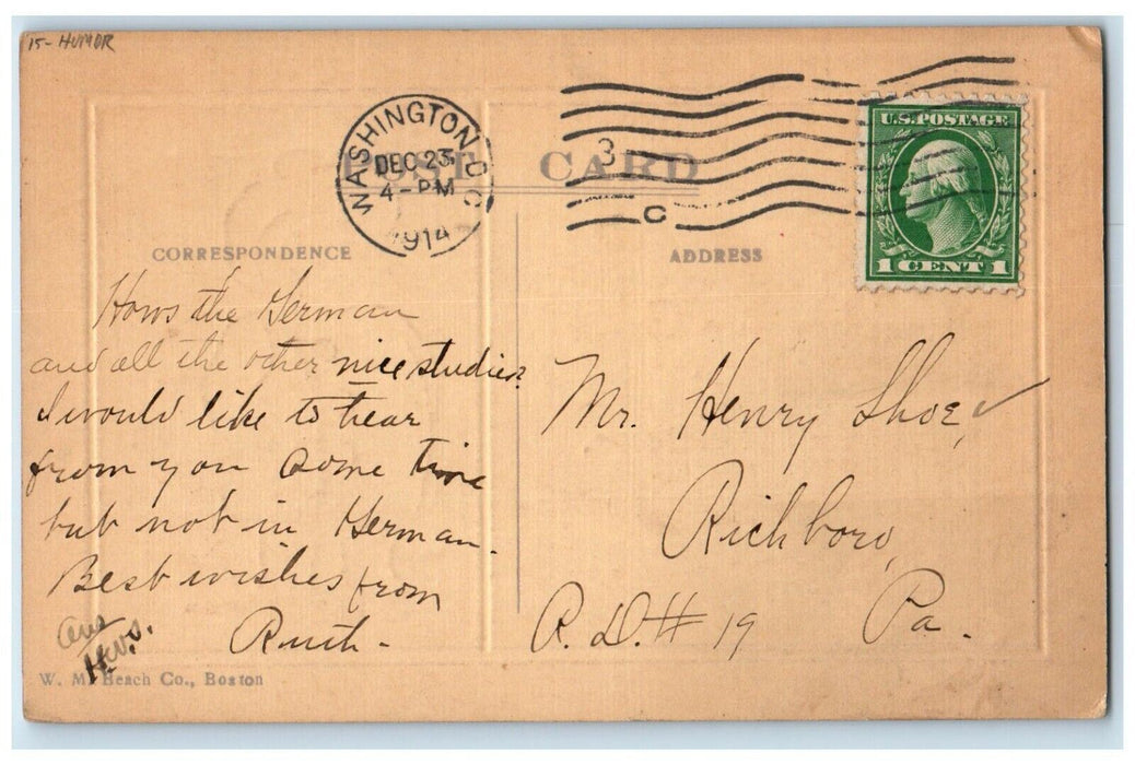 1914 Christmas Big Fat Girl Whreat Washington D.C. Humor Antique Postcard