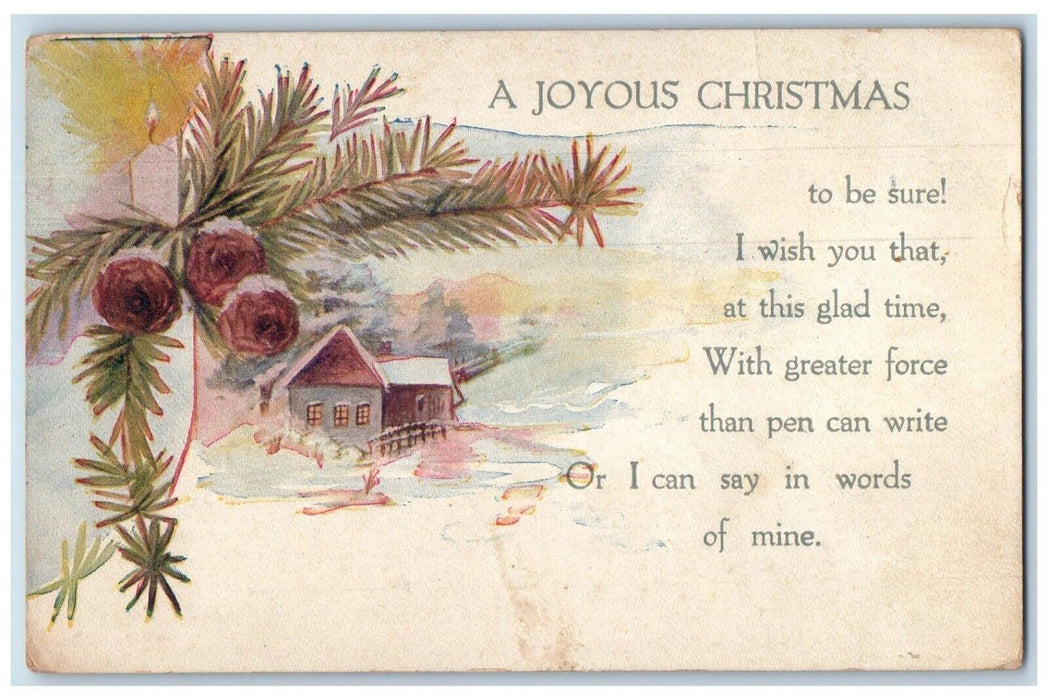 1919 Christmas Message Pine Cones House Winter Snow Newtown PA Antique Postcard
