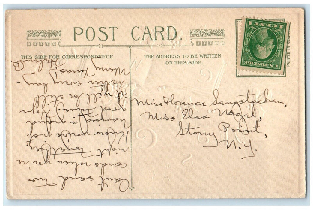 c1910's Christmas Wishes Message Holly Book John Winsch Artist Signed Postcard