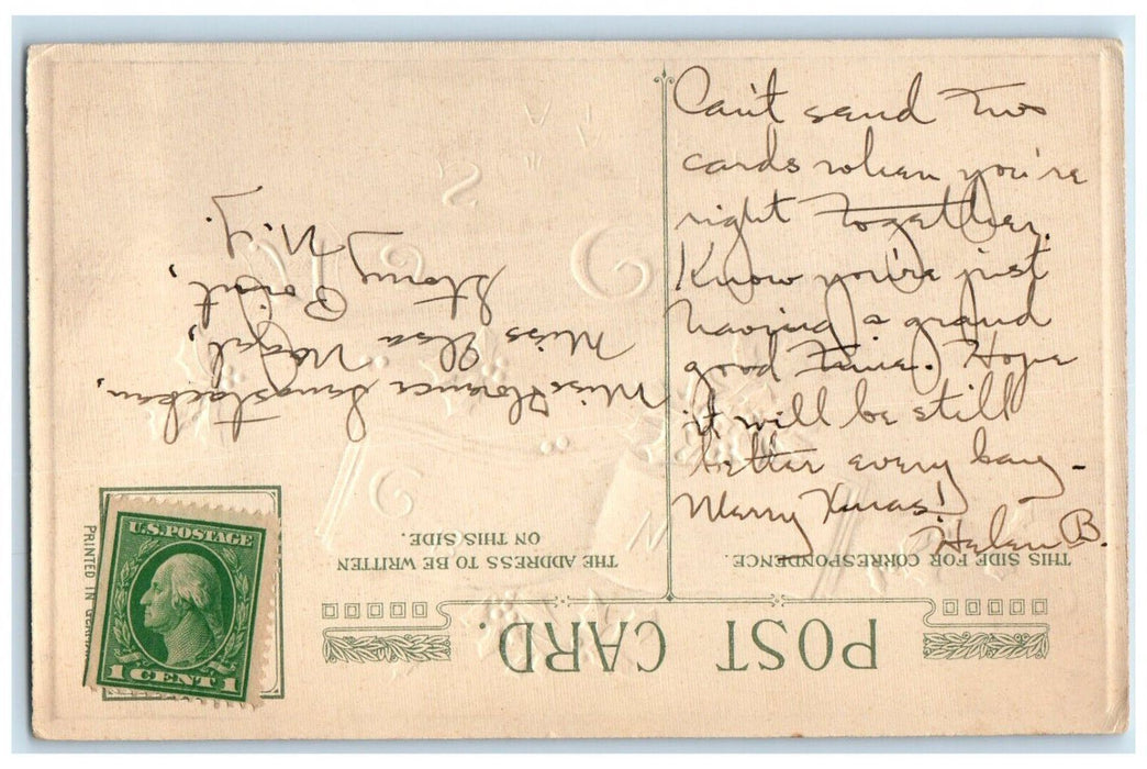 c1910's Christmas Wishes Message Holly Book John Winsch Artist Signed Postcard