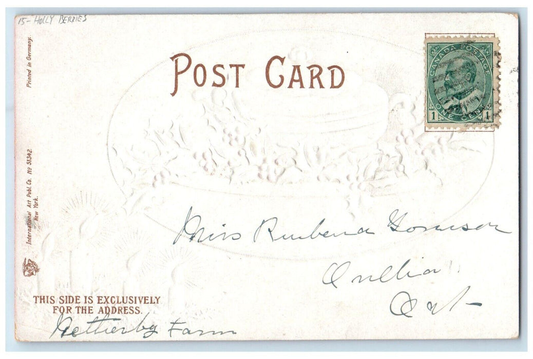 c1905 Christmas Holly Berries Candles Ellen Clapsaddle Artist Signed Postcard