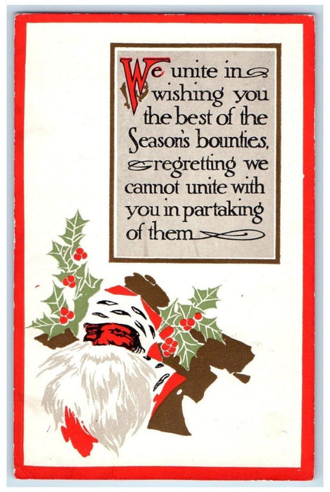 1913 Christmas Season's Bounties Holly Berries Esmond Illinois IL Postcard