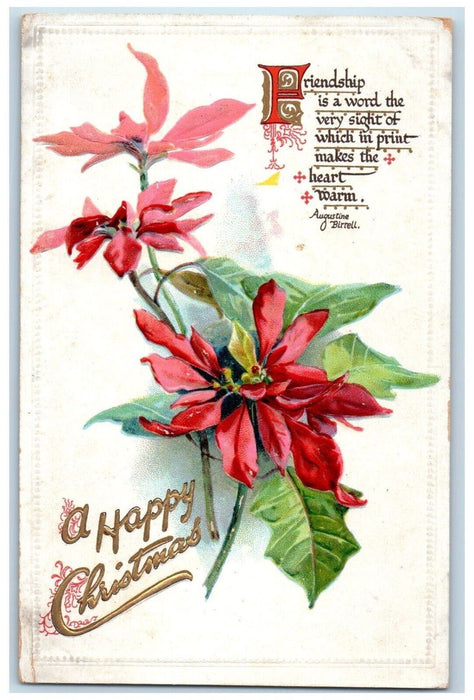 c1910's Christmas Message Poinsettia Flowers Embossed Antique Tuck's Postcard