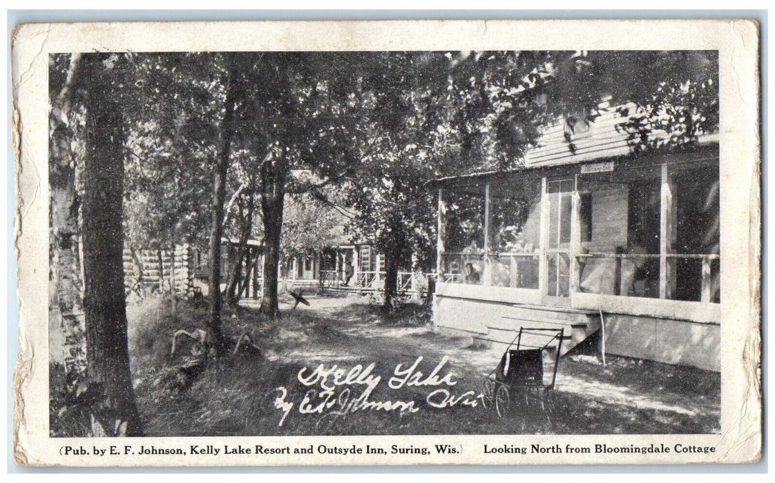 1922 Johnson Kelly Lake Resort Outsyde Inn Suring Wisconsin WI Postcard