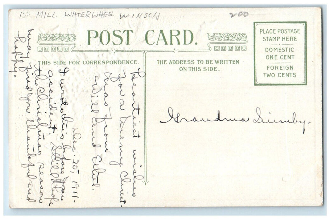 1911 Christmas Mill Holly Berries Winter Snow John Winsch Artist Signed Postcard