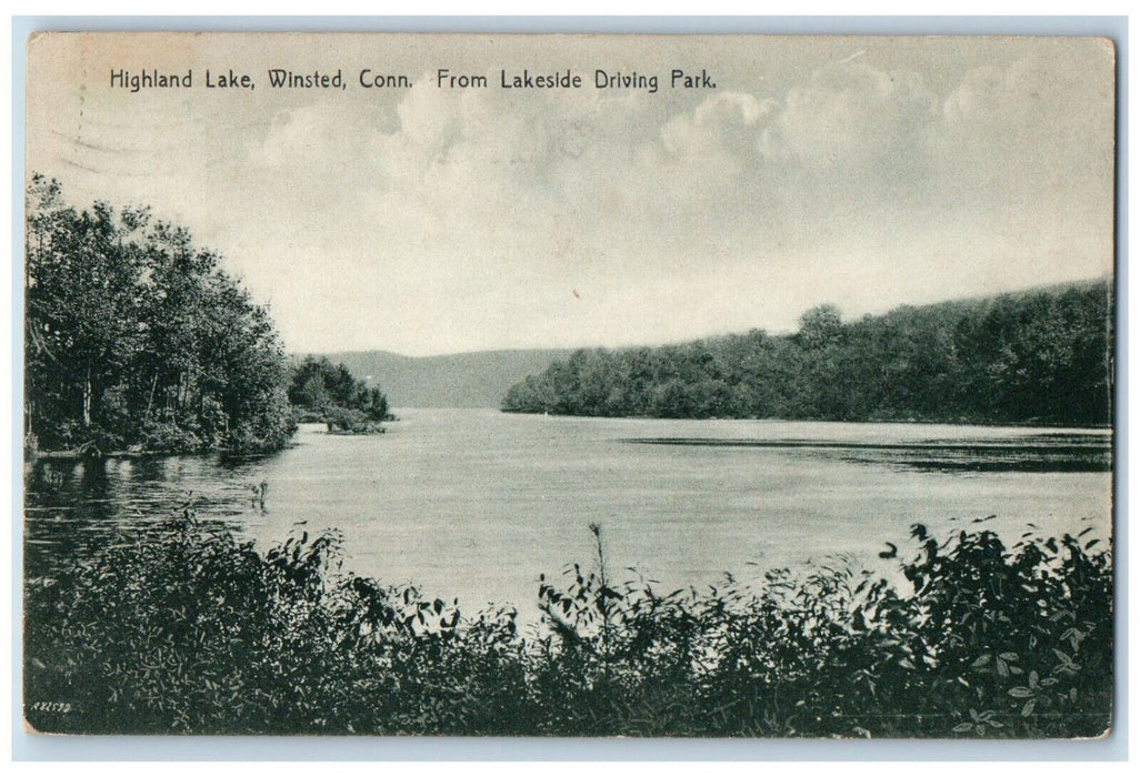 1909 Highland Lake Winsted from Lakeside Driving Park Connecticut CT Postcard