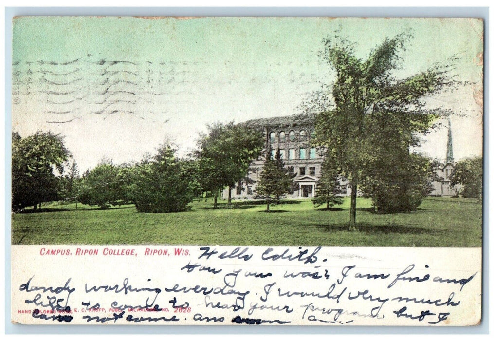 1910 View Of Campus Ripon College Building Wisconsin WI Antique Posted Postcard