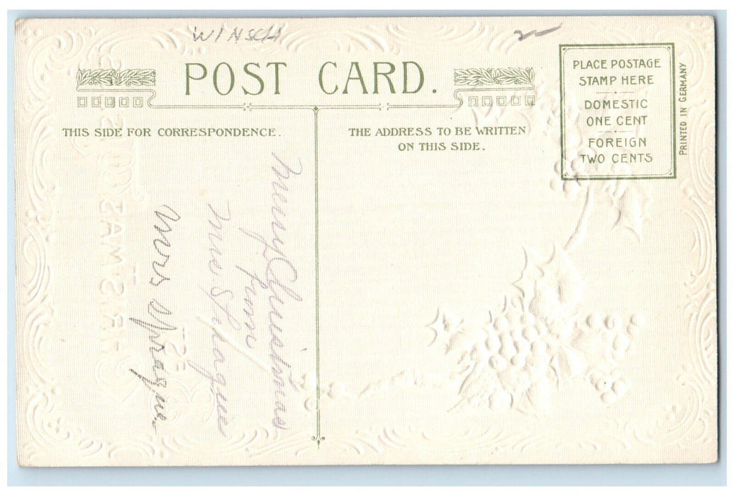 c1910's Christmas Holly Berries Snow Winter John Winsch Artist Signed Postcard