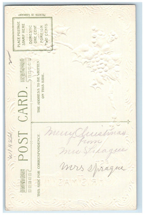 c1910's Christmas Holly Berries Snow Winter John Winsch Artist Signed Postcard