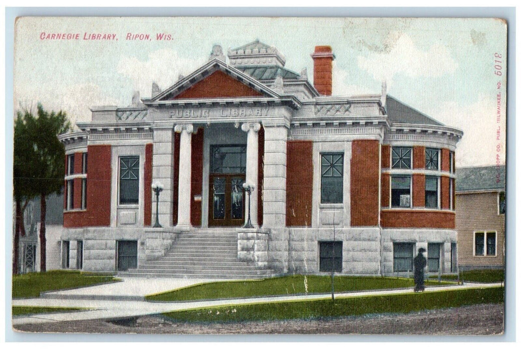 c1910's Carnegie Library Exterior Scene Ripon Wisconsin WI Antique Postcard