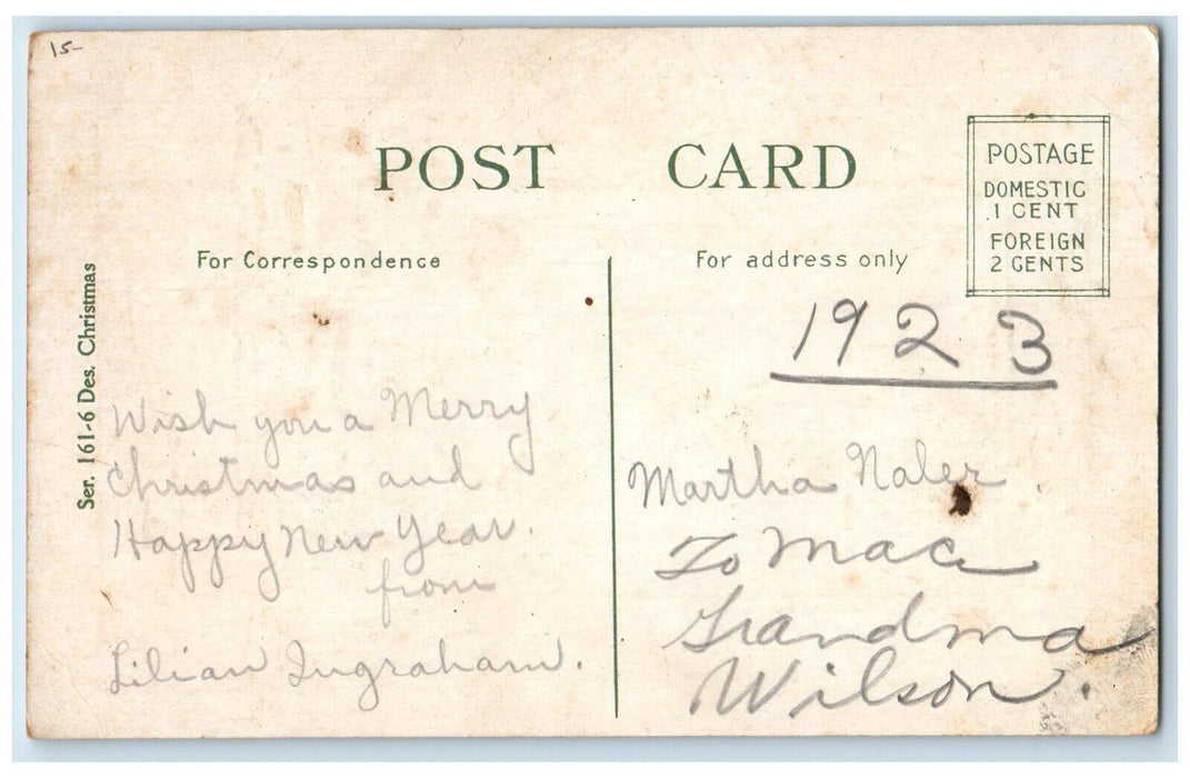 c1910's Christmas Girl Holding Basket Snowfalls Winter Posted Antique Postcard