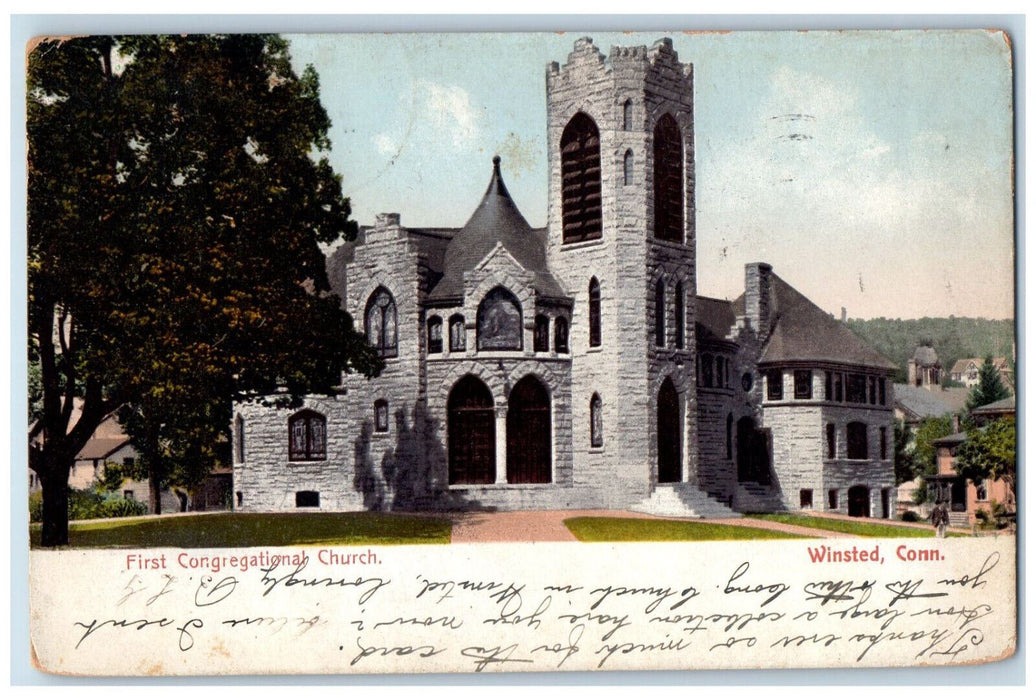 1907 First Congregational Church Winsted Connecticut CT Antique Posted Postcard