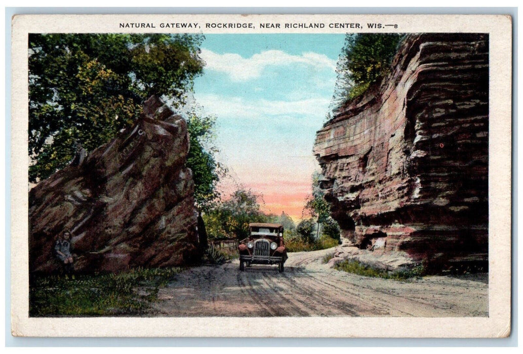 Natural Gateway Rockridge Dirt Road Scene Richland Center Wisconsin WI Postcard