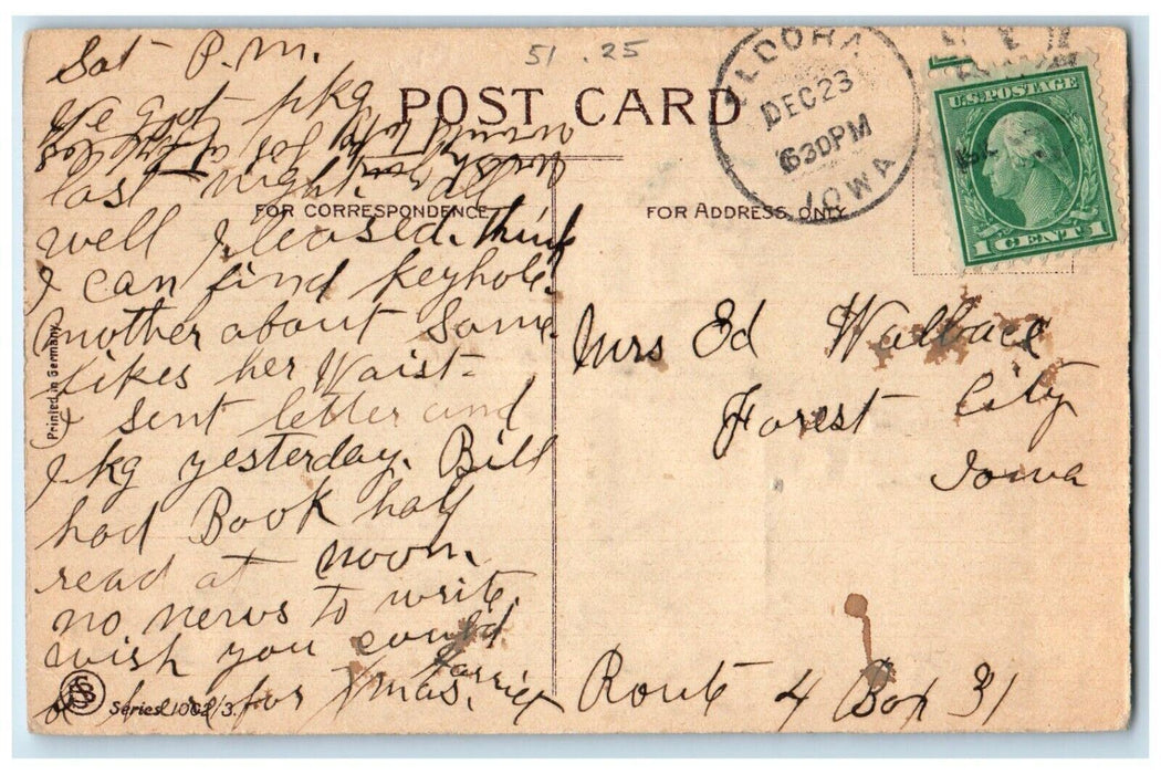 c1910's Christmas Greetings Church Crescent Moon Stars Embossed Antique Postcard