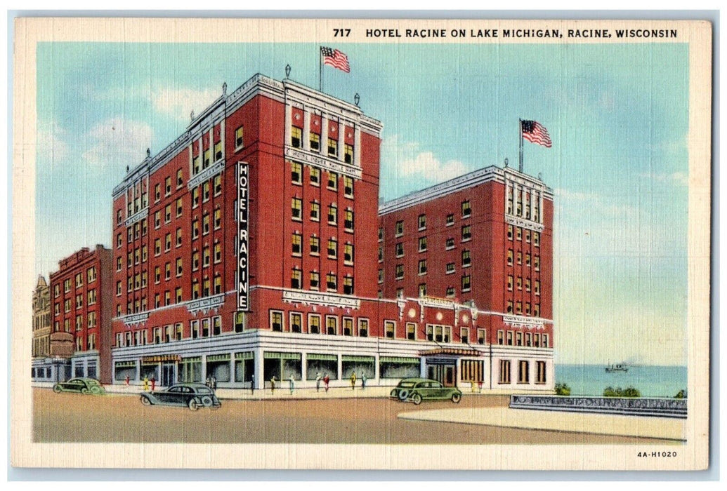 Hotel Racine Building Exterior Scene On Lake Michigan Wisconsin WI Postcard