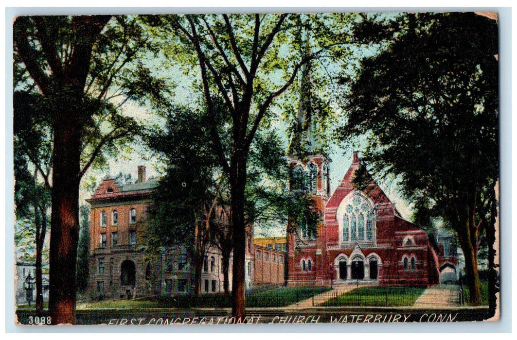 1908 First Congregational Church Waterbury Connecticut CT Antique Postcard