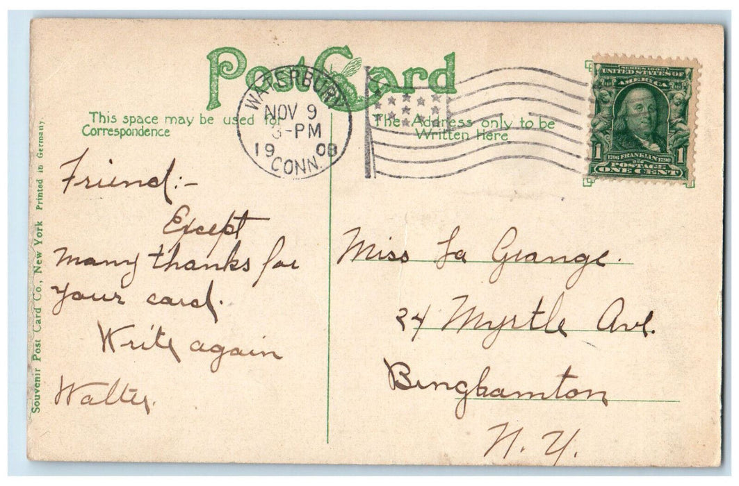 1908 First Congregational Church Waterbury Connecticut CT Antique Postcard
