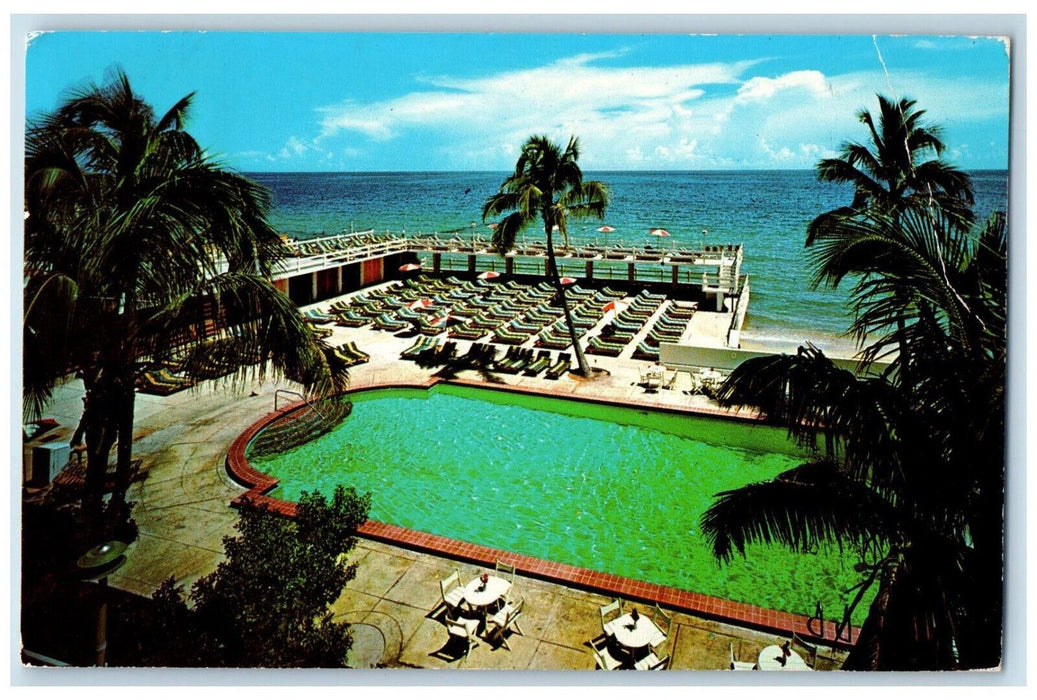 1961 Pool and Beach Sun Bathing The Crown Hotel Miami Florida FL Postcard