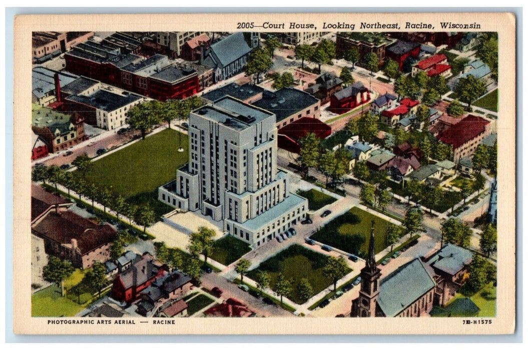 Bird's Eye View Court House Looking Northeast Racine Wisconsin WI Postcard