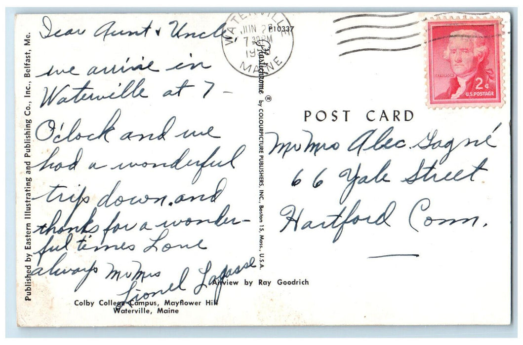 c1950's Colby College Campus Mayflower Hill Waterville Maine ME Postcard
