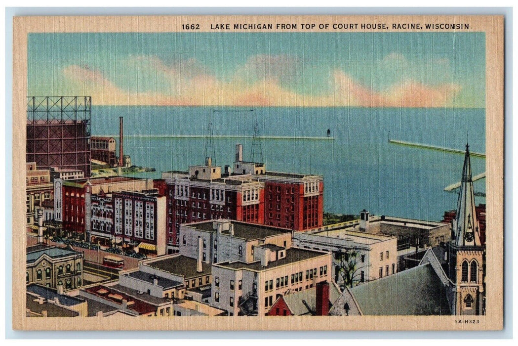 Lake Michigan From Top Of Court House Racine Wisconsin WI Vintage Postcard