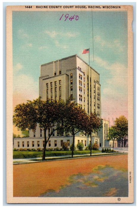 1940 Racine County Court House Street Exterior Scene Wisconsin WI Postcard